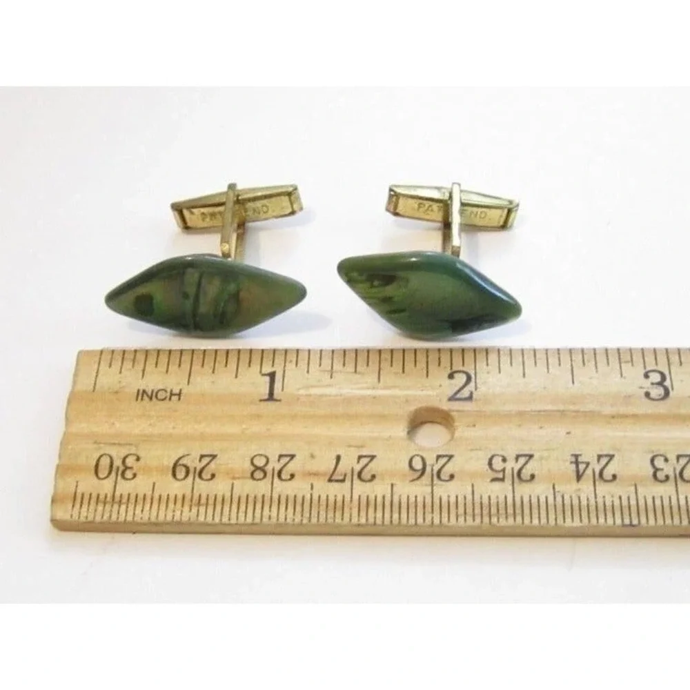 Vintage Old‎ Green Abalone Shell Gold Toned Cufflinks